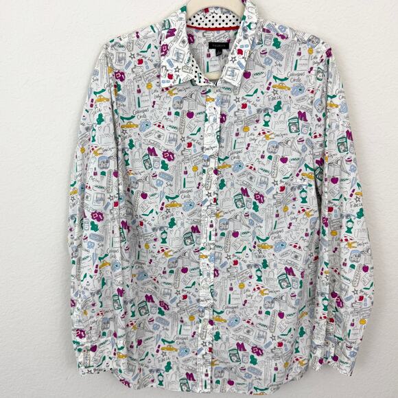 Talbots Womens Button Front Shirt Top Size L New York City 100% Cotton White - Picture 1 of 8